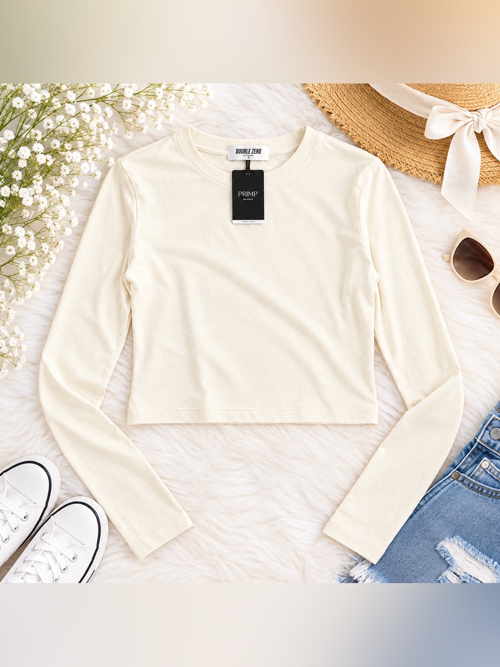✨ NEW ✨ Double Zero Long-Sleeve Cropped Tee Size Lovely Large ✨